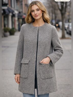 H&M Gray Wool‑Blend Short Coat with Zipper – Size 12